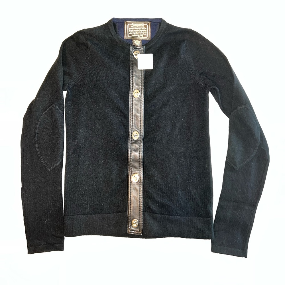Coach - Black Cashmere, Wool, and Leather Cardigan